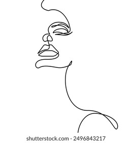 Abstract Woman Face Line Art Drawing. Female Face Silhouette One Line Drawing. Vector Illustration Minimalistic Style. for Modern Design: Prints, Wall Art, Posters, Social Media.	