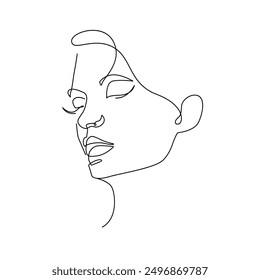 Dibujo de arte de línea de cara de mujer Abstractas. Dibujo de una línea de la silueta de la cara femenina. Estilo minimalista de la Ilustración vectorial. para el diseño moderno: Impresiones, arte de la pared, carteles, redes sociales.	