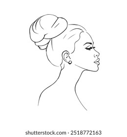Abstract Woman Face Line Art Drawing. Elegant Female Profile Linear Drawing. Vector Illustration Minimalistic Style. for Modern Design: Prints, Wall Art, Posters, Social Media.	
