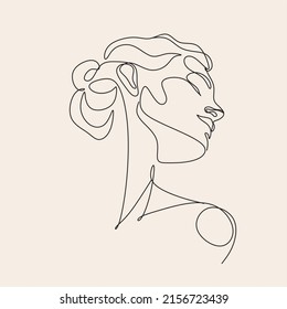 Abstract woman face line drawing. Line art Print. Cosmetics logo. Fashion sketch