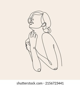 Abstract woman face line drawing. Line art Print. Cosmetics logo. Fashion sketch