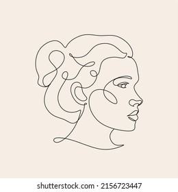 Abstract woman face line drawing. Line art Print. Cosmetics logo. Fashion sketch