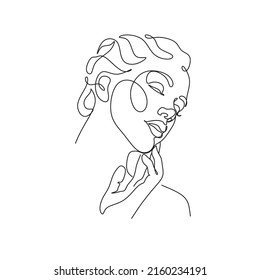 Abstract woman face line drawing. Line art Print. Cosmetics logo. Fashion sketch