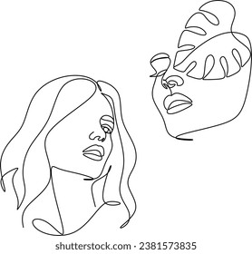 Abstract woman face line drawing. Line art Print. Cosmetics logo. Fashion sketch
