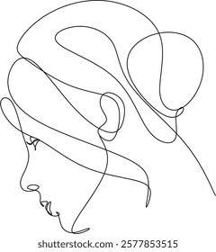 Abstract woman face line drawing. Line art Print. Cosmetics logo. Fashion sketch. Drawn without artificial intelligence.