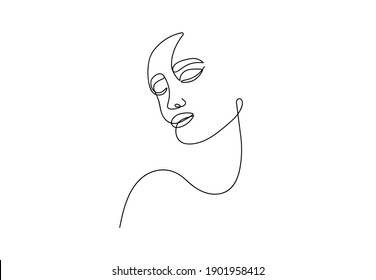 Abstract woman face, one line drawing. Continuous line portrait for print, cards, posters in minimalist style. Modern vector illustration