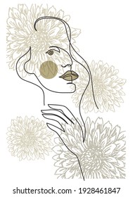 Abstract Woman face One line drawing style. Portrait minimalistic style. Continuous line. portrait of a beautiful girl, stylization fashion and style, fashion illustrations