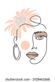 Abstract Woman face One line drawing style. Portrait minimalistic style. Continuous line. portrait of a beautiful girl, stylization fashion and style, fashion illustrations