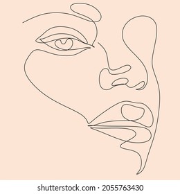 Abstract woman  face one line drawing. Modern continuous line art. Women line art. Beauty salon logo. Coloring book. Botanical print. Nature symbol of cosmetics. Fashion logo.