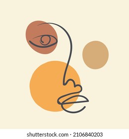 Abstract woman face one line drawing. Portret minimalistic style.