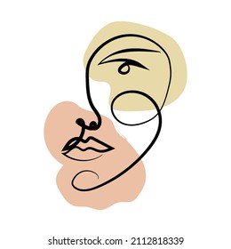 Abstract Woman face one line drawing. Portret minimalistic style. Continuous line.