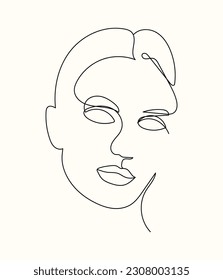 Abstract woman face one line art. Hand drawn woman with short hair beauty black linear art with editable line. Hand drawn woman portret.