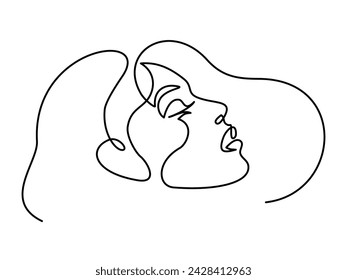 Abstract woman face profile, one line drawing. Hand drawn outline illustration. Continuous one line drawing art. Portrait female. Vector illustration