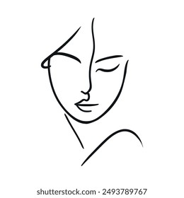 Abstract woman face profile, one line drawing. Continuous one line drawing art. Vector illustration