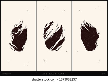 Abstract woman face set. Female head silhouette. Night starry sky