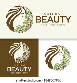 Abstract woman face silhouette logo template with circle