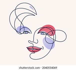 Abstract woman face vector artwork, modern trendy lady portrait art, hand drawn surreal beauty, minimal artistic design, painted sur human head.