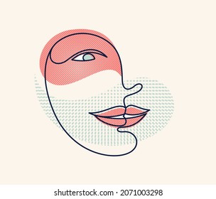 Abstract woman face vector artwork, modern trendy lady portrait art, hand drawn surreal beauty, minimal artistic design, painted sur human head.