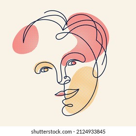 Abstract woman face vector artwork, modern trendy lady portrait art, hand drawn surreal beauty, minimal artistic design, painted sur human head.