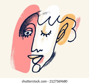 Abstract woman face vector artwork, modern trendy lady portrait art, hand drawn surreal beauty, minimal artistic design, painted sur human head.