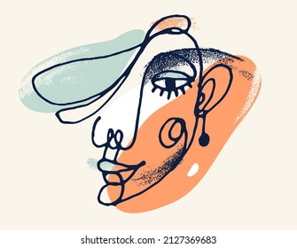 Abstract woman face vector artwork, modern trendy lady portrait art, hand drawn surreal beauty, minimal artistic design, painted sur human head.