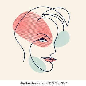 Abstract woman face vector artwork, modern trendy lady portrait art, hand drawn surreal beauty, minimal artistic design, painted sur human head.