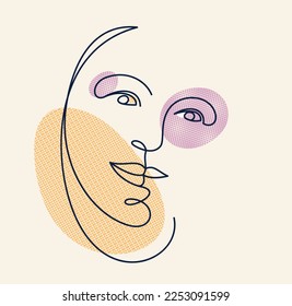 Abstract woman face vector artwork, modern trendy lady portrait art, hand drawn surreal beauty, minimal artistic design, painted sur human head.