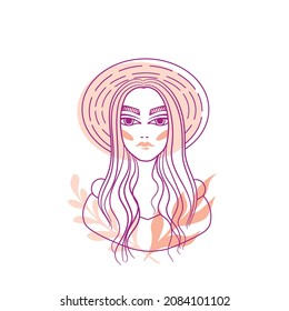 Abstract woman face vector drawing sketch. Fashion girl model portrait illustration for modern print design.