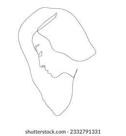 Abstract woman face with wavy hair. Vector hand drawn linear art, woman face, continuous line, fashion concept.