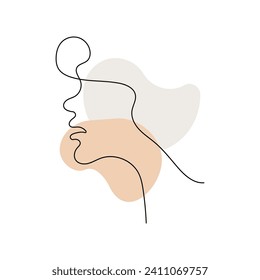 Abstract woman face with wavy hair. Black and white hand drawn line art. Outline vector illustration