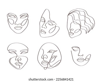 Abstract woman faces elegant continues line art style