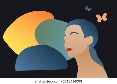 Abstract Woman Fave Portrait vector Art Minimalist Illustration Summer Travel Tourism Theme Concept Print