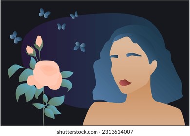 Abstract Woman Fave Portrait vector Art Minimalist Illustration Summer Travel Tourism Theme Concept Print