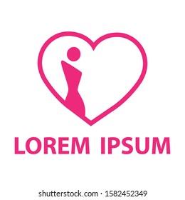 abstract woman figure inside heart frame, vector logo template