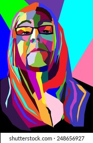 Abstract Woman with glasses, long hair in colorful vector design illustration
Closeup illustration for book cover, business brochure, fashion flyer, magazine, design, website, app,annual report