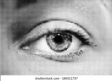 Abstract woman grey eye made from dots. Vector