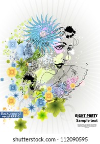 Abstract Woman in grunge style with flowers