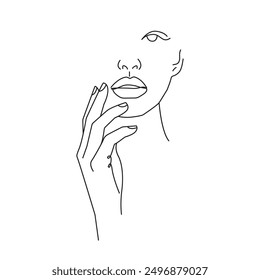 Abstract Woman Head Continuous One Line Vector Drawing. Style Template with Abstract Female Face. Modern Minimalist Simple Linear Style. Beauty Fashion Design