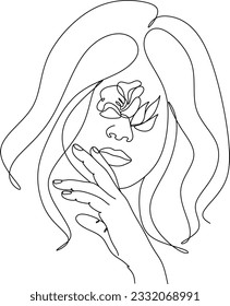 Abstract Woman Head with Flowers Line Drawing Set. Female Face Line Art Drawing. Minimalist Feminine Illustration for Wall Decor, Print, Poster, Social Media. Abstract Woman Face Vector Collection