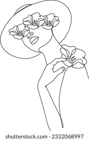 Abstract Woman Head with Flowers Line Drawing Set. Female Face Line Art Drawing. Minimalist Feminine Illustration for Wall Decor, Print, Poster, Social Media. Abstract Woman Face Vector Collection