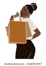 Abstract woman holding shopping bags illustration. Vector illustration.