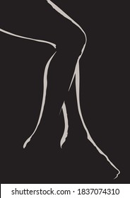 Abstract woman legs in minimalist style. Female art shadow poster. Elegant body print of black and beige colors.


