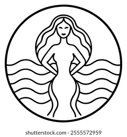 Abstract Woman Line Art Circle Illustration.