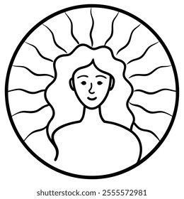 Abstract Woman Line Art Circle Illustration.
