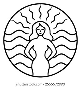 Abstract Woman Line Art Circle Illustration.