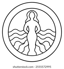 Abstract Woman Line Art Circle Illustration.