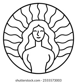 Abstract Woman Line Art Circle Illustration.