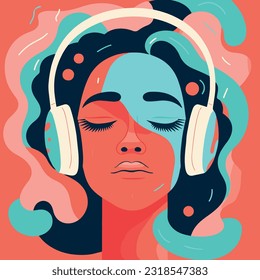 abstract woman listening to music on her headphones