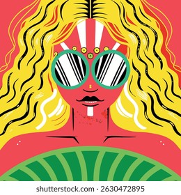 Abstract woman with long hair wearing big glasses