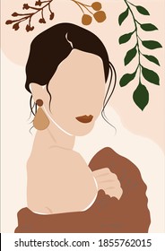 Abstract Woman, Minimalist Girl Printable Art, Warm Tone, Boho Decor Art, Modern Art,  Downloadable, Illustration, Vector, Poster, Card.